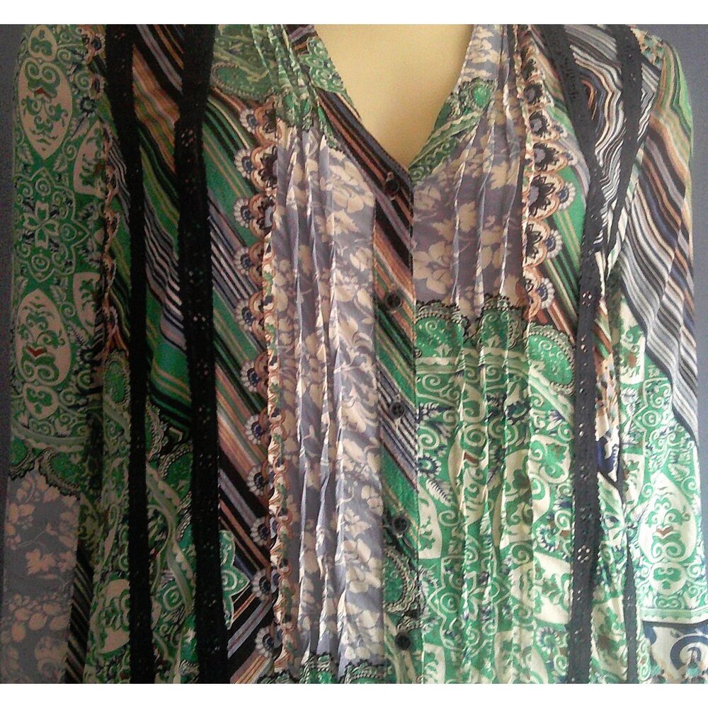 Tiny Anthropologie Drop Waist Pintucked Rayon Caviana Paisley Mini Dress Sm - Picture 4 of 14